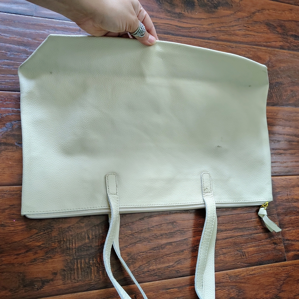 Joy Mangano Cream Tote with Gold Logo Plaque - Picture 3 of 5